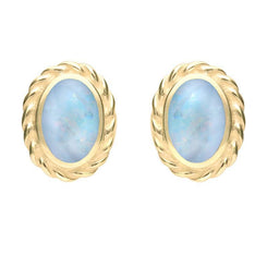 9ct Yellow Gold Opal Rope Edge Earrings, E289.
