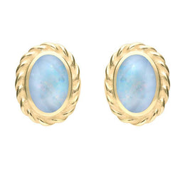 9ct Yellow Gold Opal Rope Edge Earrings, E289.