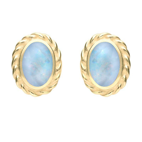 9ct Yellow Gold Opal Rope Edge Earrings, E289.