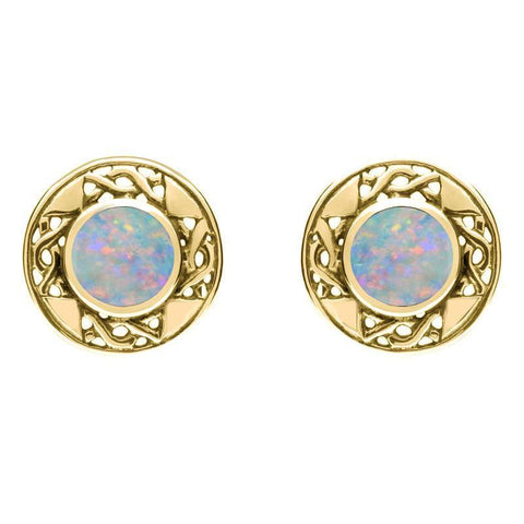 9ct Yellow Gold Opal Round Celtic Stud Earrings E149