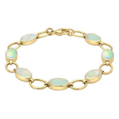 9ct Yellow Gold Opal Seven Oval Stone Bracelet B185.