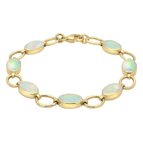 9ct Yellow Gold Opal Seven Oval Stone Bracelet B185.