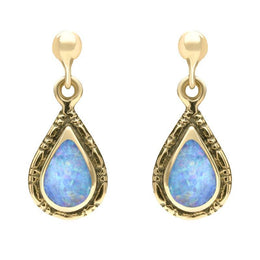 9ct Yellow Gold Opal Small Pear Bead Drop Earrings E142