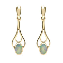 9ct Yellow Gold Opal Spoon Drop Earrings. E138.