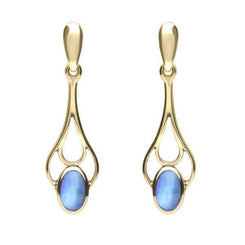 9ct Yellow Gold Opal Spoon Drop Earrings, E138.