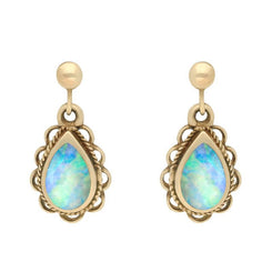 9ct Yellow Gold Oval Rope Frill Pear Drop Earrings E161