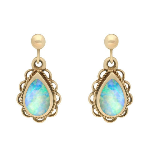 9ct Yellow Gold Oval Rope Frill Pear Drop Earrings E161