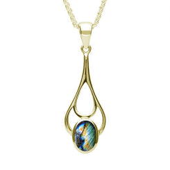 9ct Yellow Gold Spectrolite Oval Spoon Necklace, P161.