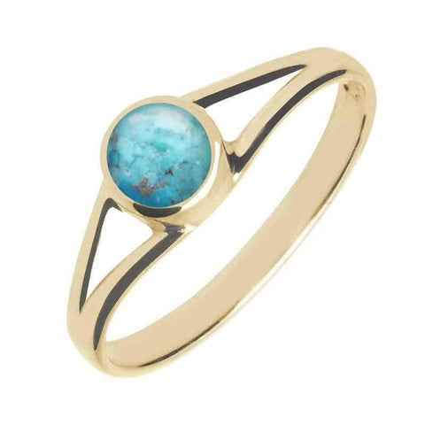 9ct Yellow Gold Turquoise Round Split Shoulder Ring. R029.