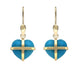9ct Yellow Gold Turquoise Small Cross Heart Drop Earrings E1287