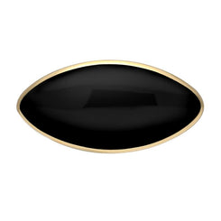 9ct Yellow Gold Whitby Jet Contemporary Long Oval Brooch. M083.