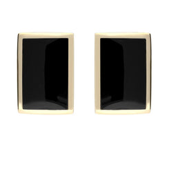9ct Yellow Gold Whitby Jet Oblong Stud Earrings. E014.