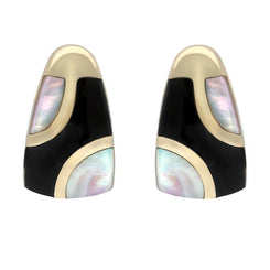 9ct Yellow Gold Whitby Jet Mother of Pearl Three Stone Stud Earrings E803