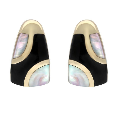 9ct Yellow Gold Whitby Jet Mother of Pearl Three Stone Stud Earrings E803