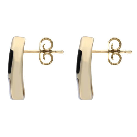 9ct Yellow Gold Whitby Jet Mother of Pearl Three Stone Stud Earrings E803 side