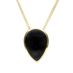 9ct Yellow Gold Whitby Jet Upside Down Pear Necklace. P1103.