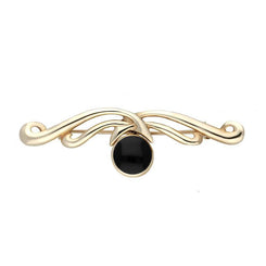 9ct Yellow Gold Whitby Jet Willow Drop Bar Brooch. M116.