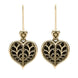 9ct Yellow Gold Whitby Jet York Minster Heart Hook Earrings. E2385.