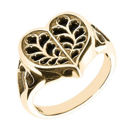9ct Yellow Gold Whitby Jet York Minster Heart Ring. R1115.