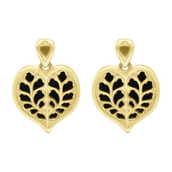 9ct Yellow Gold Whitby Jet York Minster Heart Stud Drop Earrings. E2386.