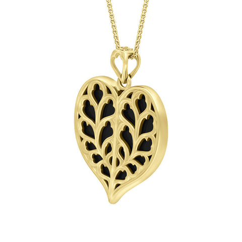 9ct Yellow Gold Whitby Jet York Minster Large Heart Necklace. P3305.