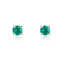 9ct White Gold Emerald 3mm Round Claw Set Stud Earrings. 33-22-054.