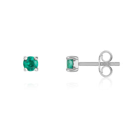 9ct White Gold Emerald 3mm Round Claw Set Stud Earrings. 33-22-054_2