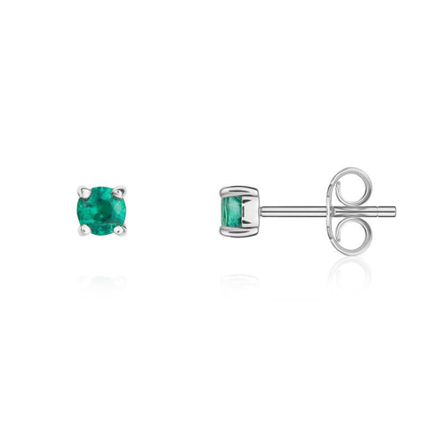 9ct White Gold Emerald 3mm Round Claw Set Stud Earrings. 33-22-054_2