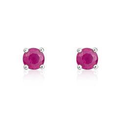 9ct White Gold Ruby 4mm Round Claw Set Stud Earrings. 33-23-009.
