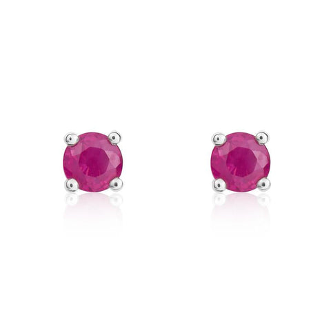 9ct White Gold Ruby 4mm Round Claw Set Stud Earrings. 33-23-009.