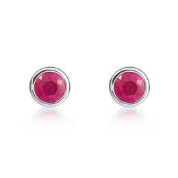 9ct White Gold Ruby 4mm Round Rub Over Set Stud Earrings. 33-23-003.