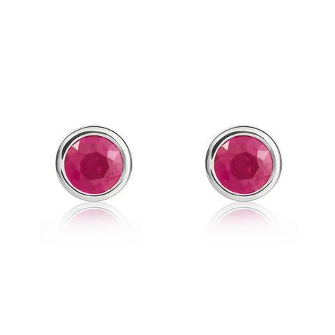 9ct White Gold Ruby 4mm Round Rub Over Set Stud Earrings. 33-23-003.