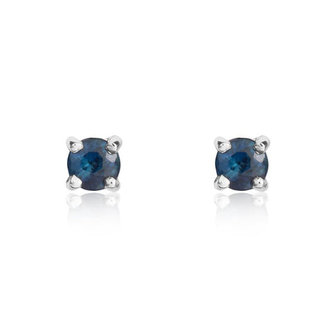 9ct White Gold Sapphire 3mm Round Claw Set Stud Earrings, 33-21-006.