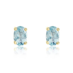 9ct Yellow Gold Aquamarine 6x4mm Oval Claw Set Stud Earrings. 33-25-059.