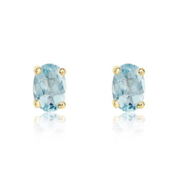 9ct Yellow Gold Aquamarine 6x4mm Oval Claw Set Stud Earrings. 33-25-059.