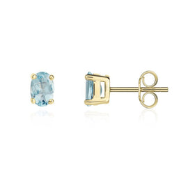 9ct Yellow Gold Aquamarine 6x4mm Oval Claw Set Stud Earrings. 33-25-059_2
