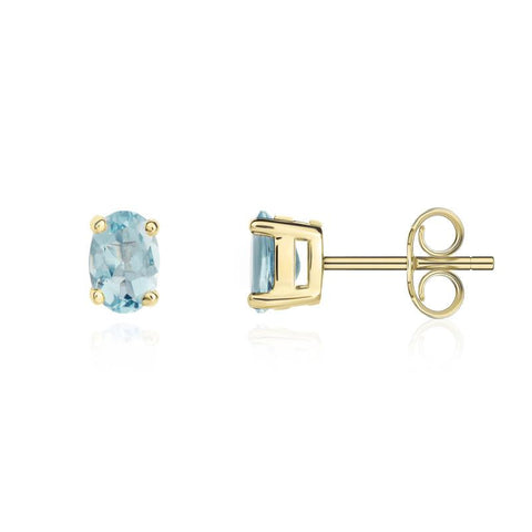 9ct Yellow Gold Aquamarine 6x4mm Oval Claw Set Stud Earrings. 33-25-059_2