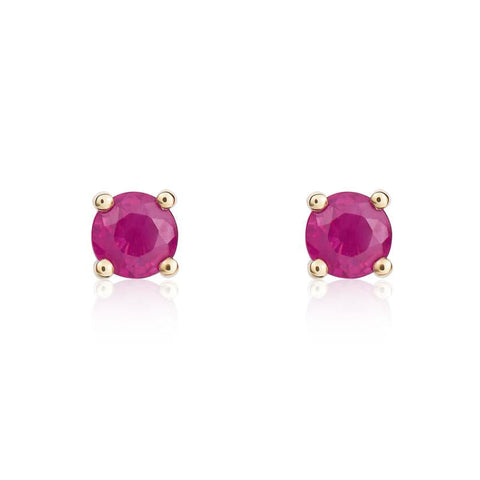 9ct Yellow Gold Ruby 4mm Round Claw Set Stud Earrings. 33-23-033.