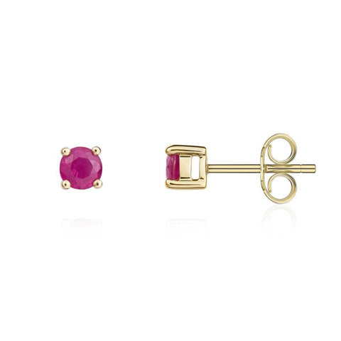 9ct Yellow Gold Ruby 4mm Round Claw Set Stud Earrings. 33-23-033_2