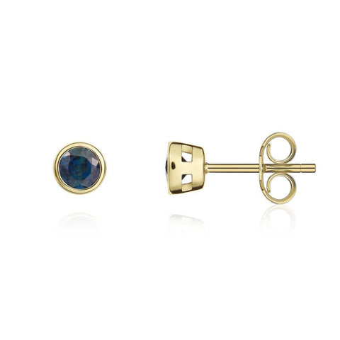 9ct Yellow Gold Sapphire 3mm Round Stud Rub Over Set Stud Earrings. 33-21-063.