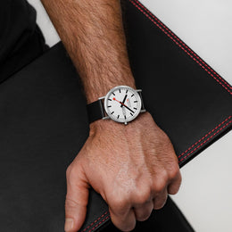 Mondaine Classic Day Date Black Vegan Leather Watch