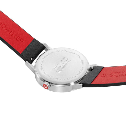 Mondaine Classic Day Date Black Vegan Leather Watch