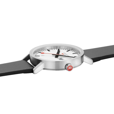 Mondaine Classic Day Date Black Vegan Leather Watch