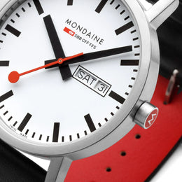 Mondaine Classic Day Date Black Vegan Leather Watch