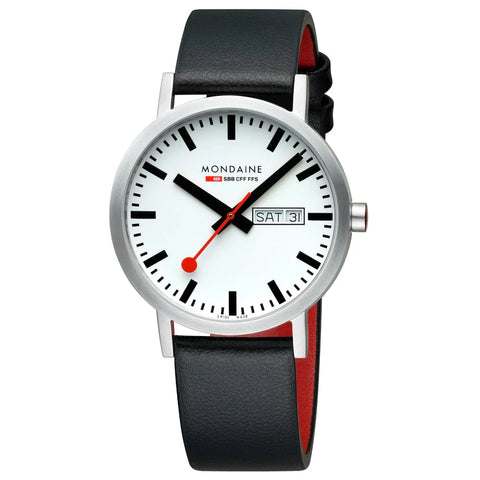 Mondaine Classic Day Date Black Vegan Leather Watch
