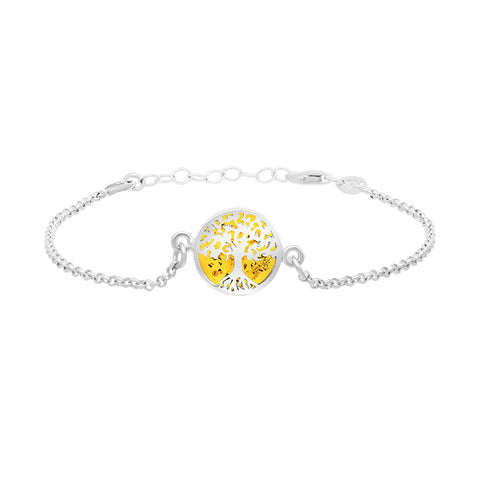 Sterling Silver Amber Round Tree of Life Chain Bracelet