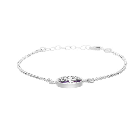 Sterling Silver Blue John Round Tree of Life Chain Bracelet