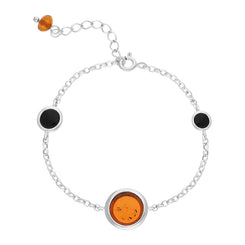 Sterling Silver Whitby Jet and Amber 3 Stone Bracelet