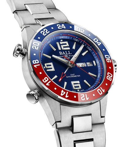 Ball Watch Company Roadmaster Marine GMT Limited Edition Watch with blue dial, titanium strap, titanium case