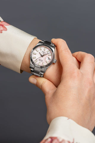 Ball Watch Company Engineer III Marvelight Chronometer 36 Watch with pink dial, steel bracelet, steel case